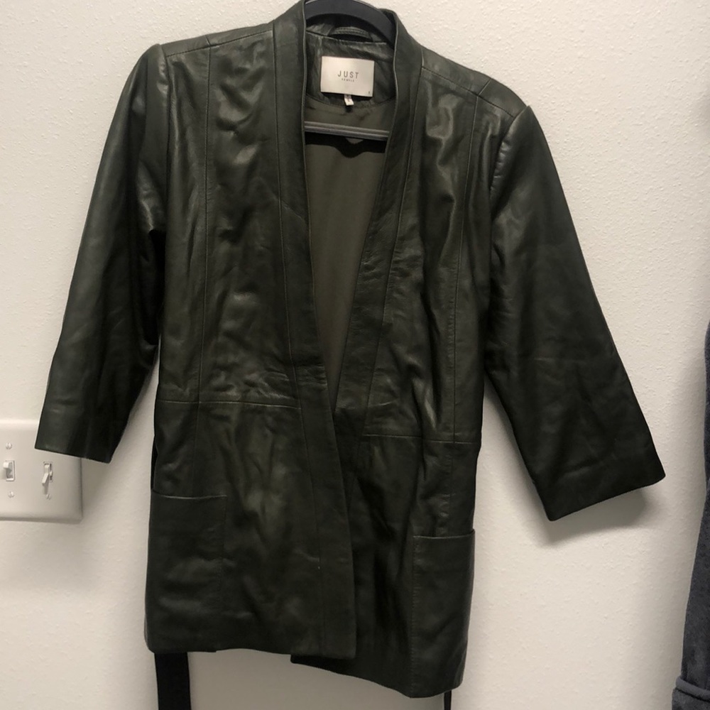 Just female olive green leather jacket